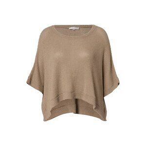 RIELLE Women's Waffle Knit Poncho Top Size S In Beige